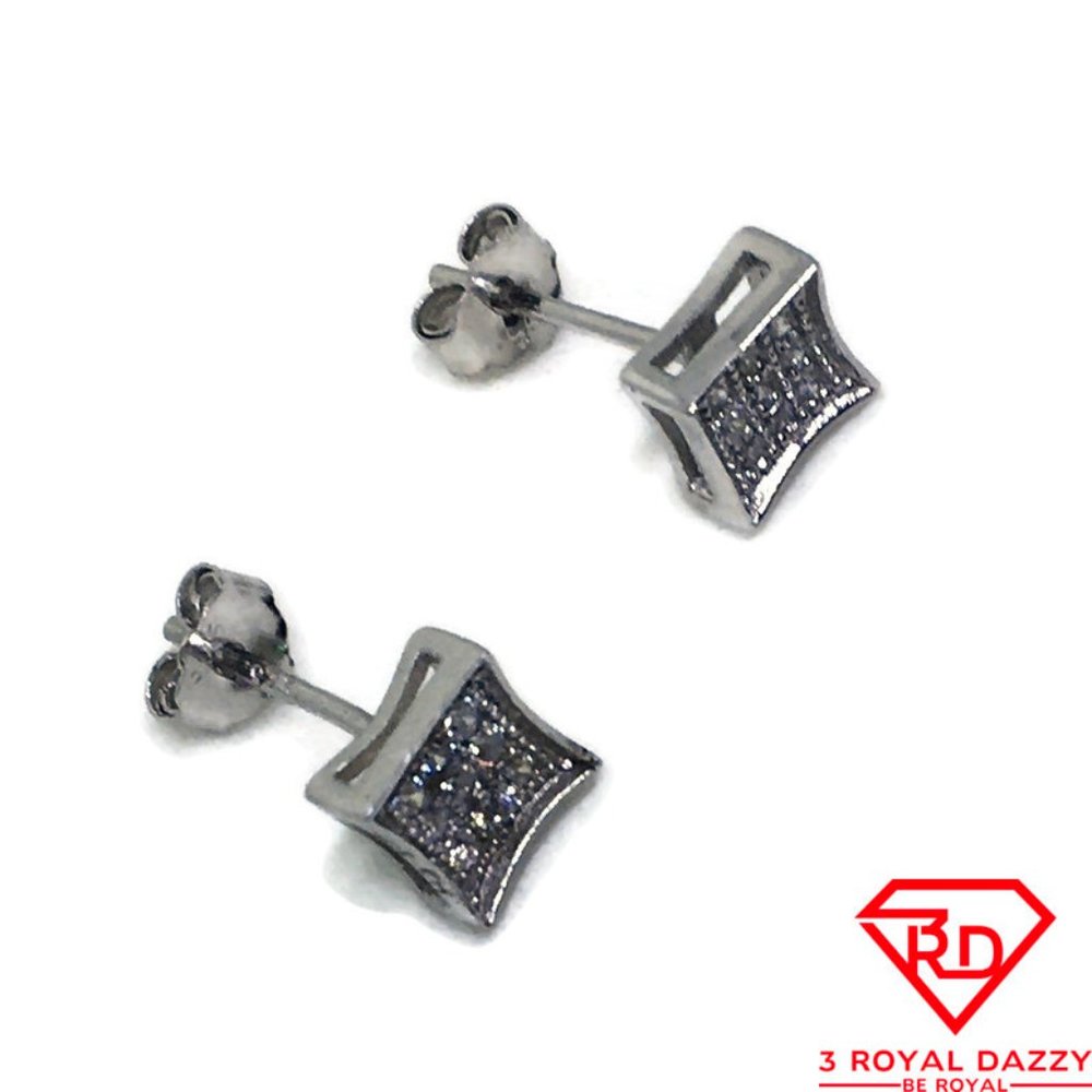 Tiny pointy square 3x3 White CZ stud Earring 14k - Picture 3 of 3